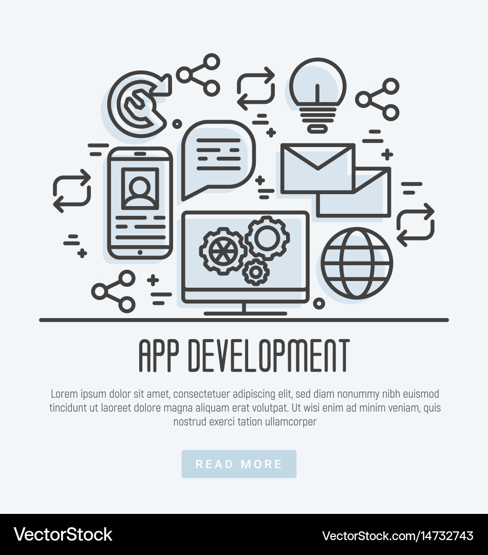 Mobile App Development Icons - Thin Line vector image