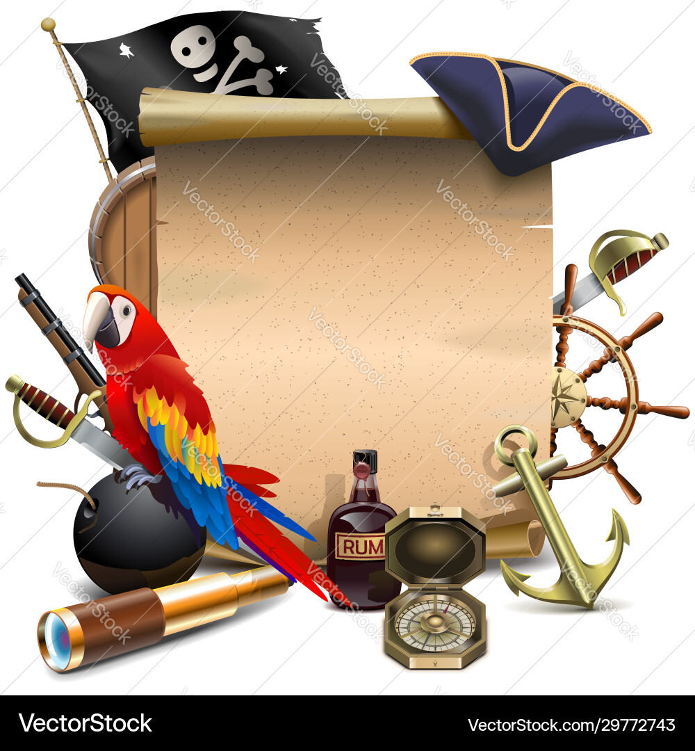 Pirate Scroll with Rum Bottle Vector Image
