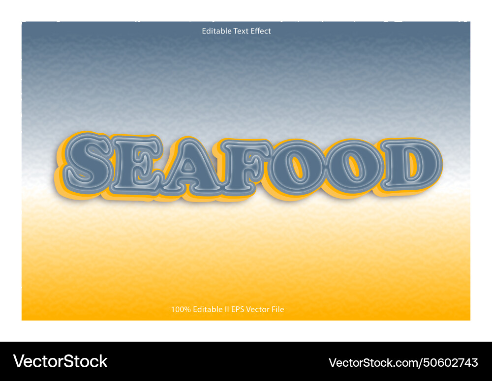 Seafood editable text effect 3d emboss gradient Vector Image