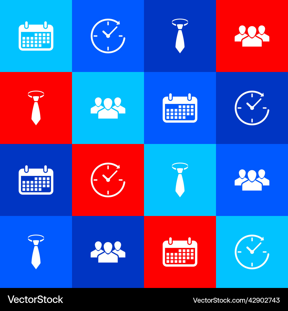 Set calendar clock with arrow tie and users Set calendar clock with arrow tie and users Vector Image