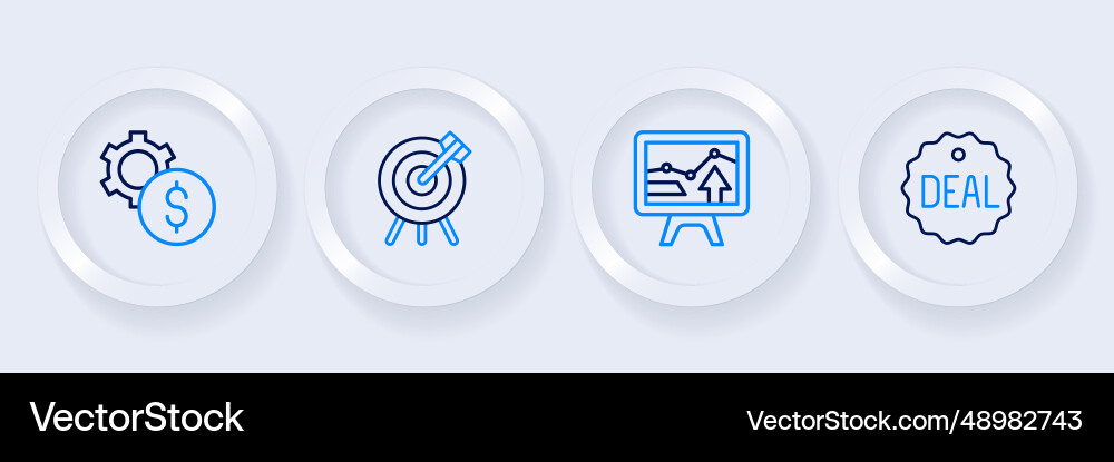 Set line deal monitor with graph chart target Set line deal monitor with graph chart target vector image
