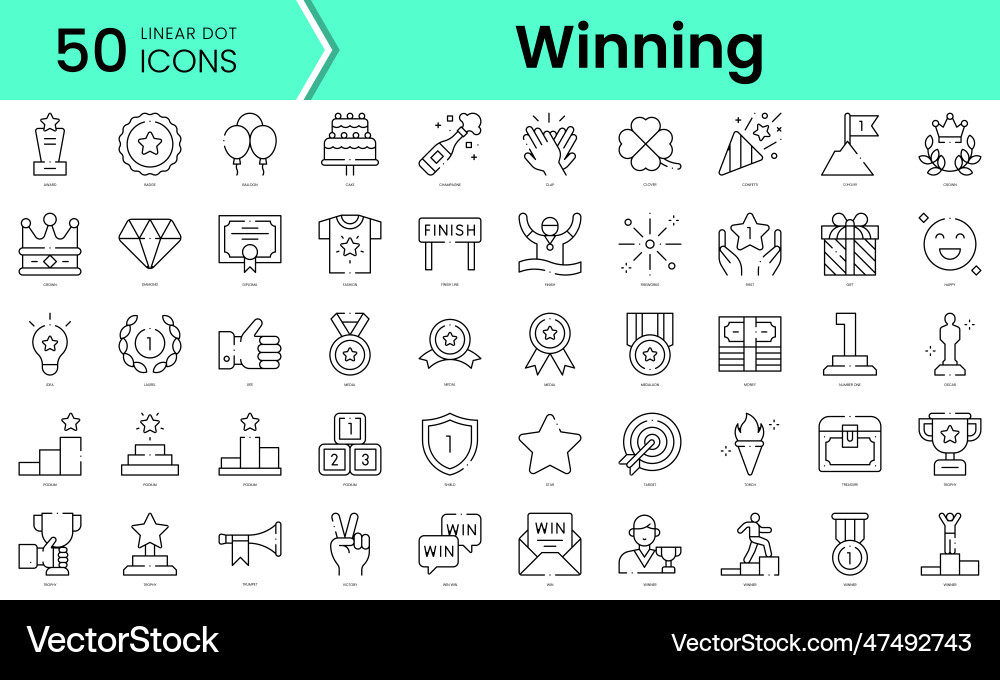 Set of winning icons line art style bundle Set of winning icons line art style bundle vector image