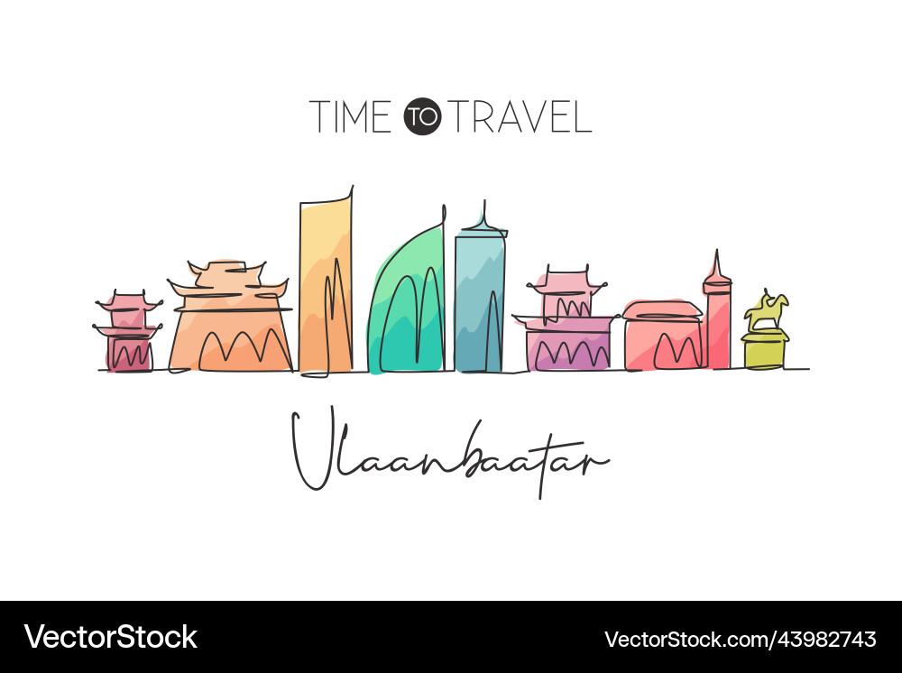 Single continuous line drawing of ulaanbaatar Vector Image