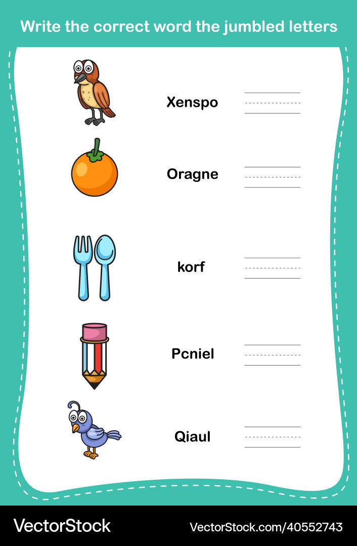 Write the correct word jumbled letters Write the correct word jumbled letters vector image