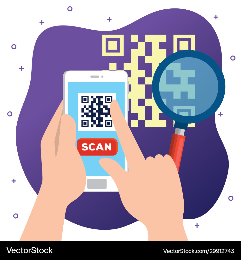 Zeigt Benutzer scannen qr-Code mit Smartphone Zeigt Benutzer scannen qr-Code mit Smartphone vektorbild