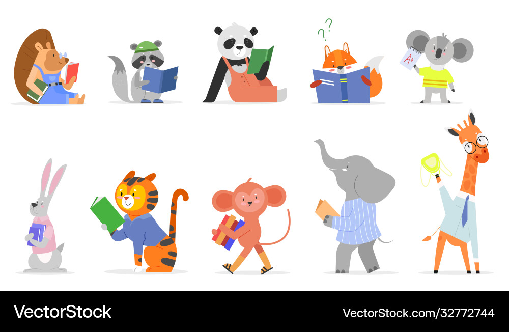 Cute Animals Studying Vector Image