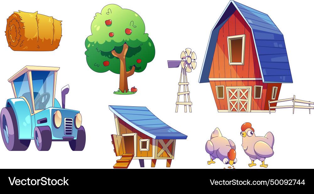 Farm game design elements set Royalty Free Vector Image