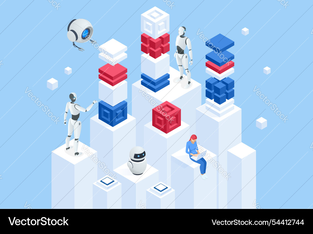Isometric an ai-powered robot efficiently Vector Image