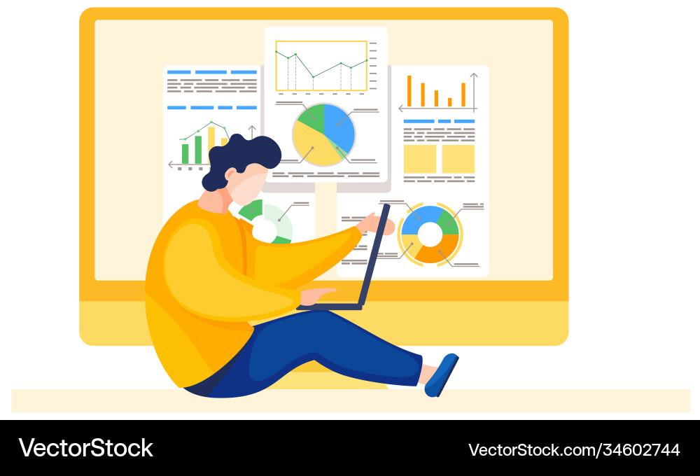 Man working and analyzing financial statistics Man working and analyzing financial statistics vector image