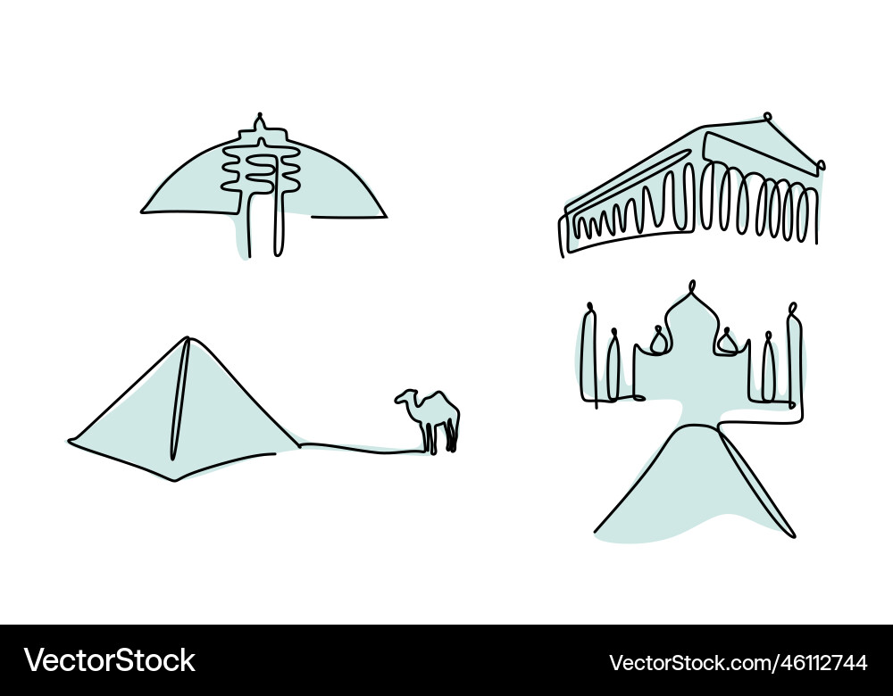 One continuous single line of four ancient One continuous single line of four ancient vector image