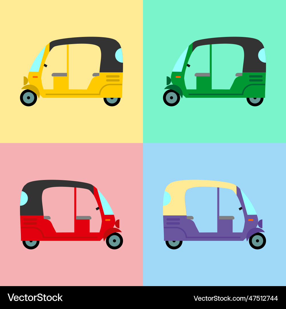 Rickshaw set color style on colorful background Vector Image