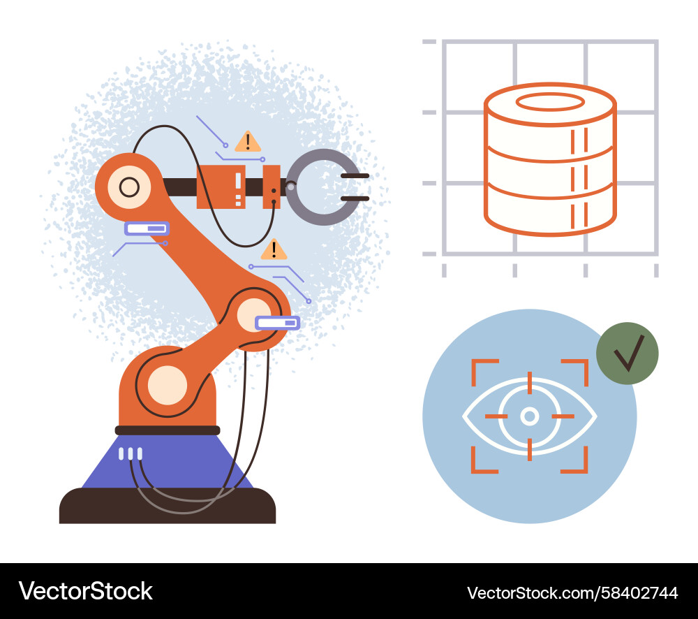 Robotic Arm with Data Analysis & Vision Vector Image