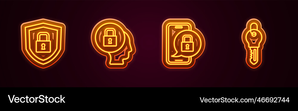 Set line shield security with lock mobile Set line shield security with lock mobile vector image