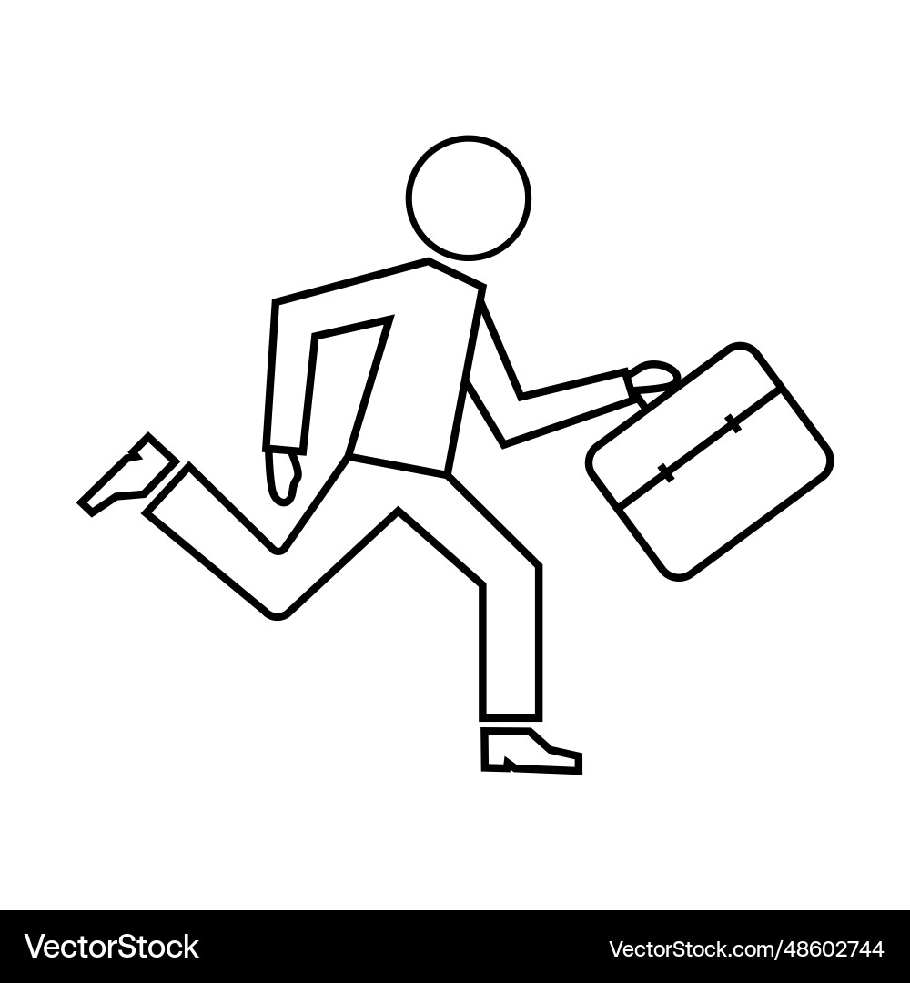 Simple outline of worker running late for work Simple outline of worker running late for work Vector Image