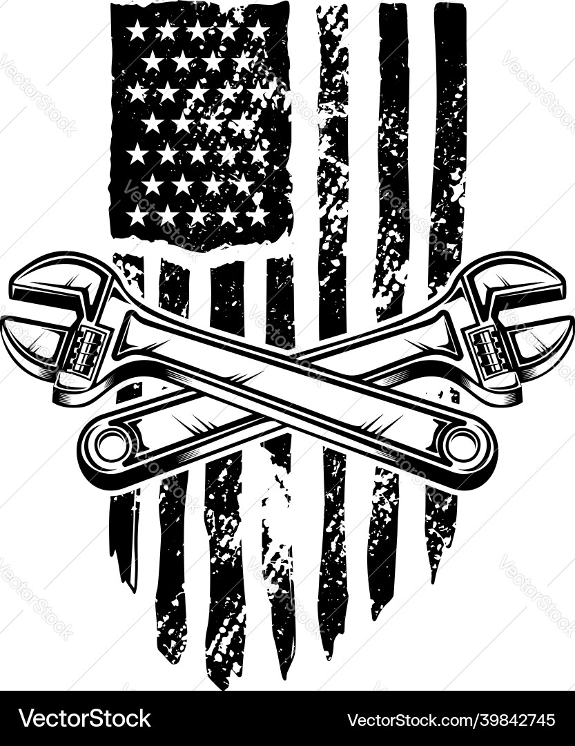 Crossed wrenches on american flag background Crossed wrenches on american flag background vector image