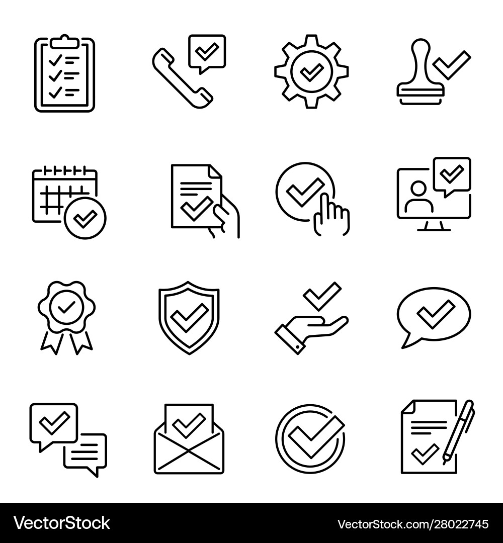 Decision approved with check marks linear icons Decision approved with check marks linear icons vector image
