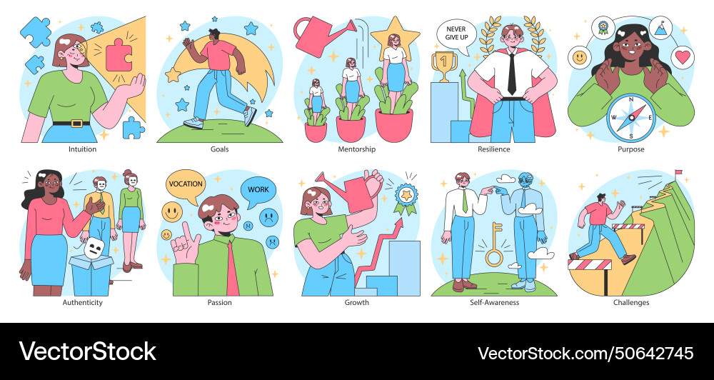 Finding your way in life set diverse character Finding your way in life set diverse character vector image