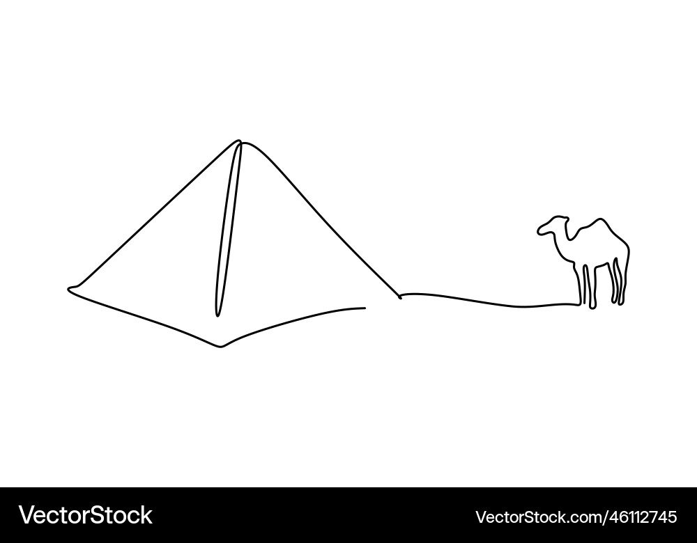 One continuous single line of camel and pyramid One continuous single line of camel and pyramid vector image