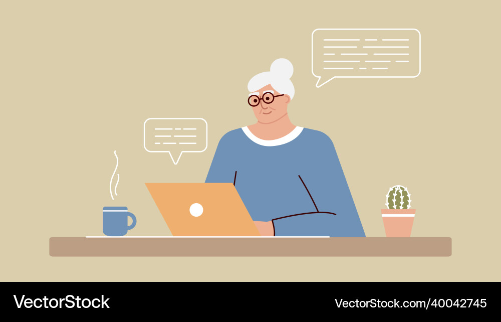Senior woman studies and modern Senior woman studies and modern vector image