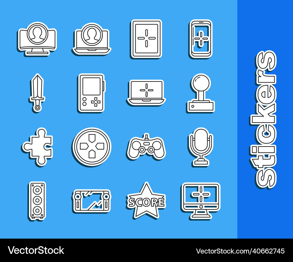 Set line computer monitor microphone joystick Vector Image