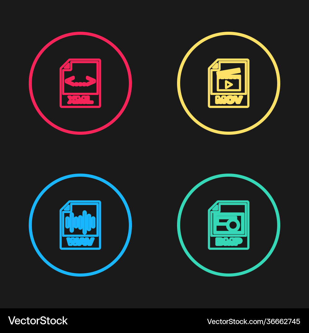 Set line wav file document bmp mov and xml icon Vector Image