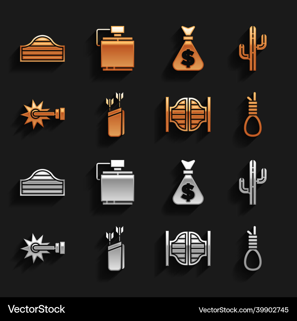 Set quiver with arrows cactus gallows rope loop Set quiver with arrows cactus gallows rope loop Vector Image