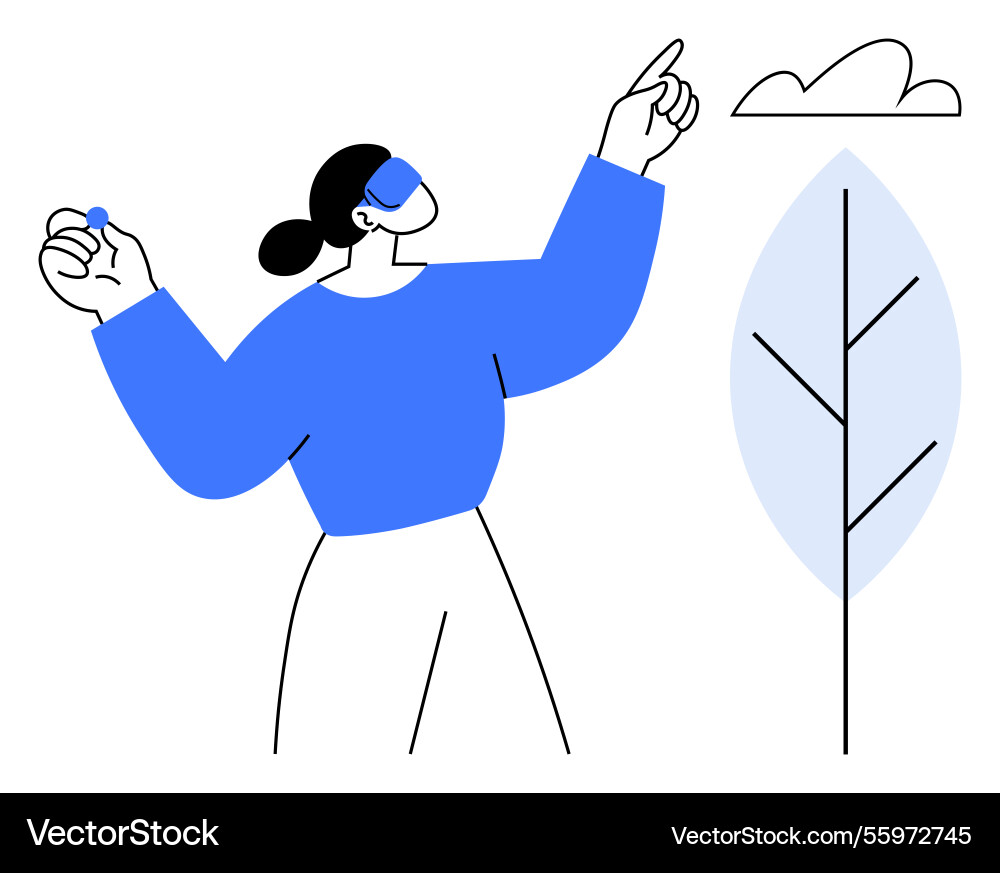 Woman reaching towards cloud near abstract tree Woman reaching towards cloud near abstract tree vector image