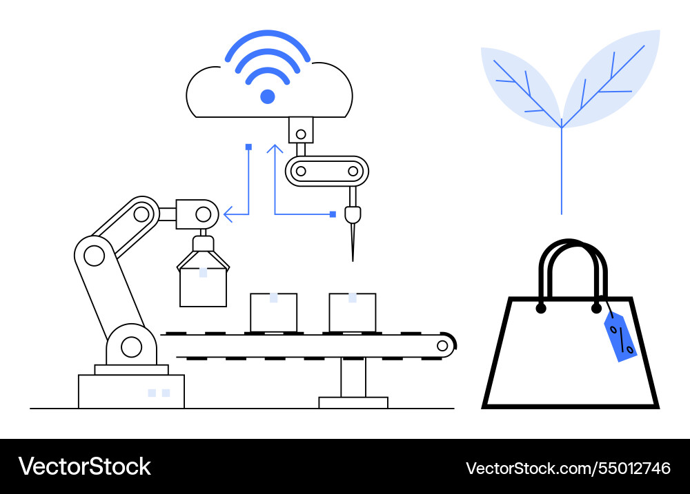 Automated production line with robotic arms Automated production line with robotic arms Vector Image