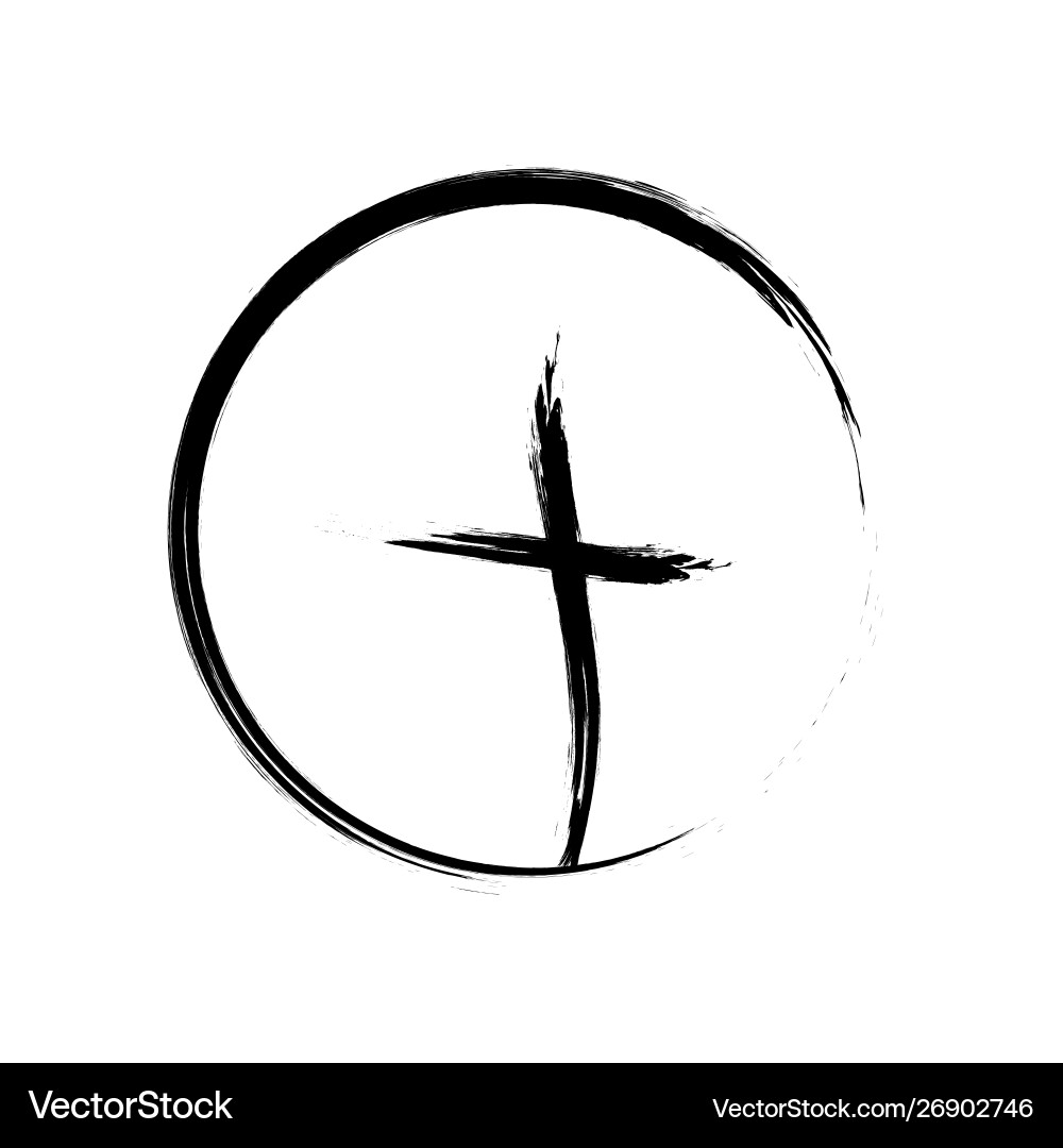 Christian Cross Icon - Simple Circle Vector Image