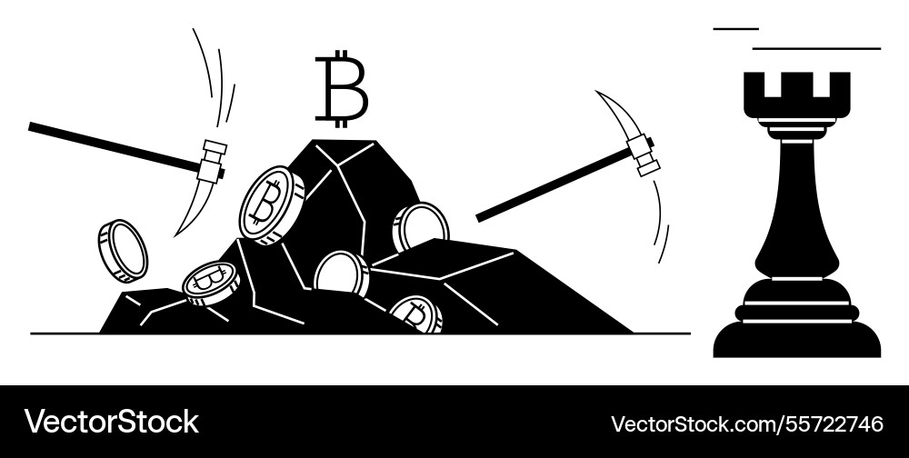 Cryptocurrency mining with pickaxes and bitcoin Cryptocurrency mining with pickaxes and bitcoin Vector Image