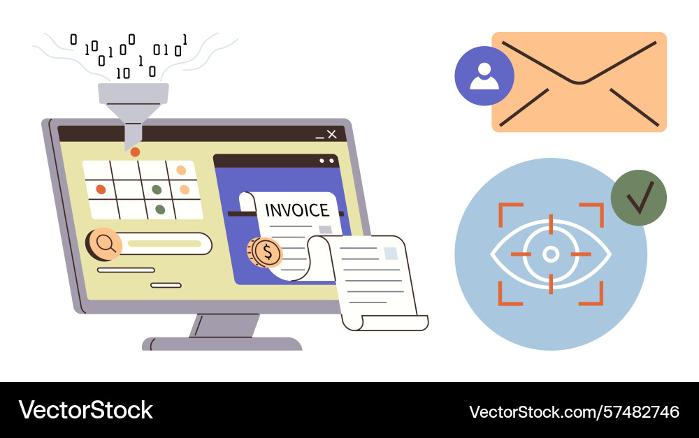 Digital data processing system integrating invoice Digital data processing system integrating invoice vector image