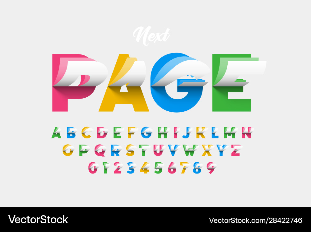 Flipping pages style colorful font alphabet Flipping pages style colorful font alphabet vector image