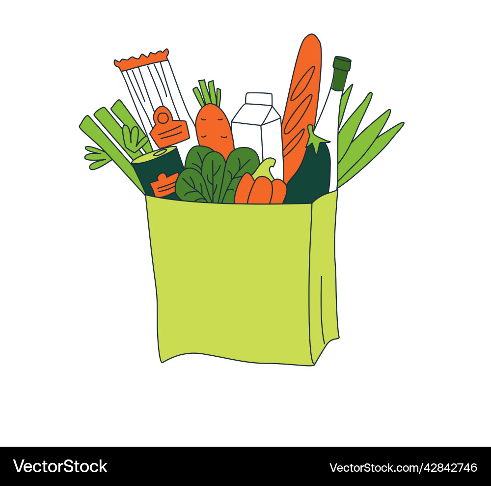Grocery order basket of food goods from online Grocery order basket of food goods from online Vector Image