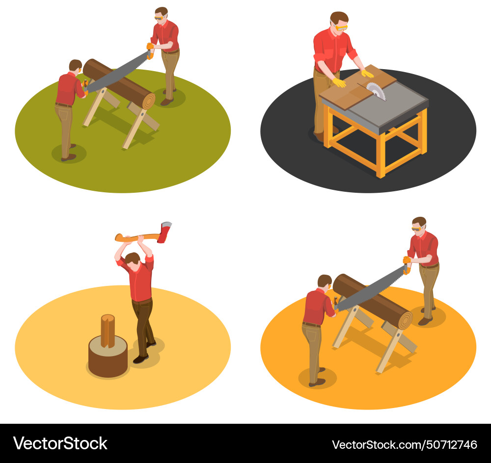 Lumberjacks at work set Royalty Free Vector Image