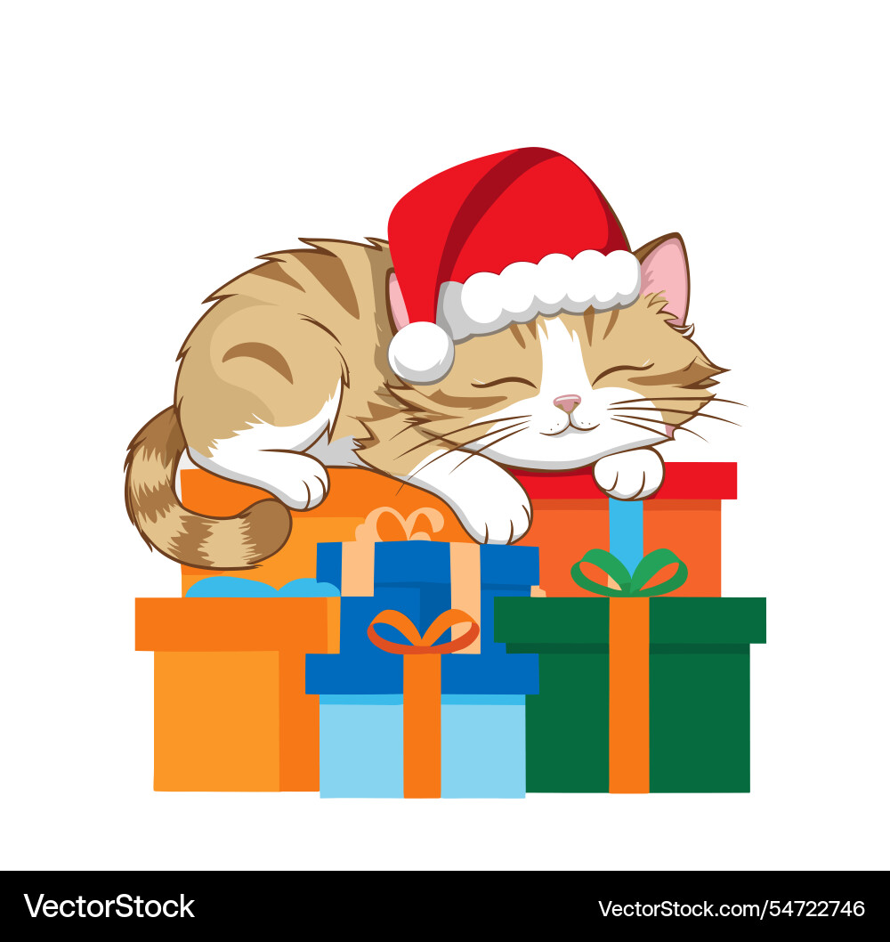 Süße Kitten schlafen auf dem Stapel Geschenke Süße Kitten schlafen auf dem Stapel Geschenke vektorbild