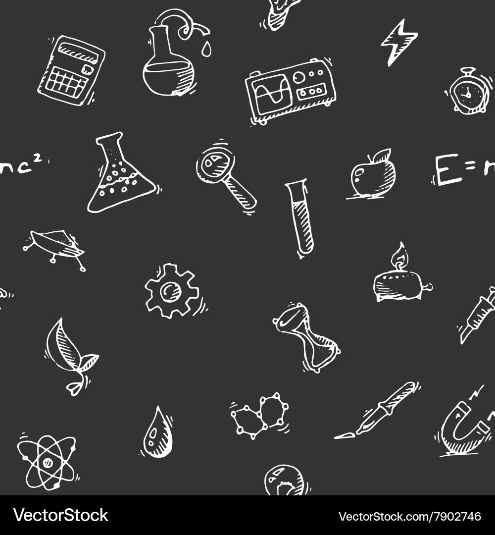 Seamless pattern science icons doodles set vector image