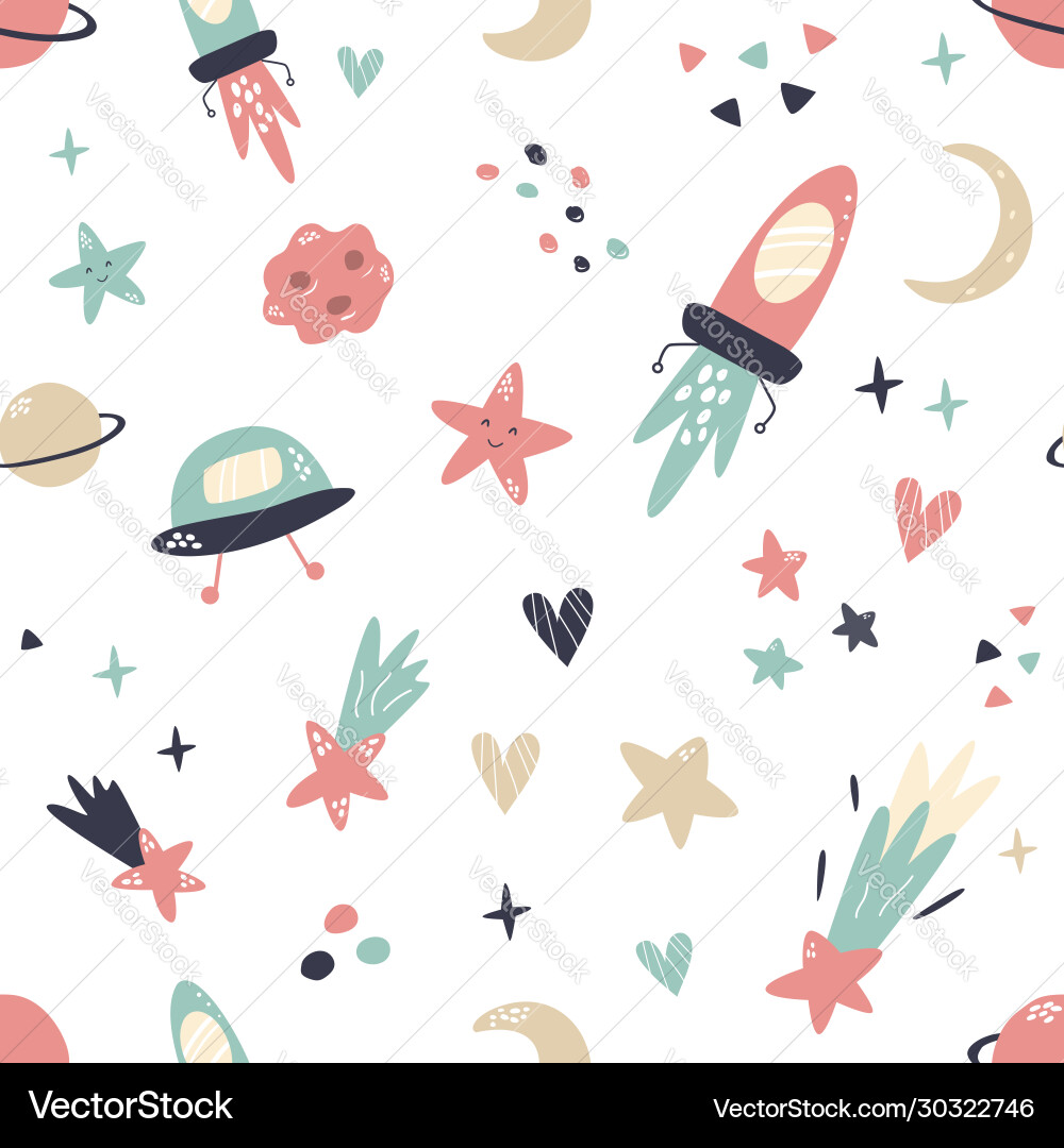 Seamless pattern with space elements in flat style Seamless pattern with space elements in flat style vector image