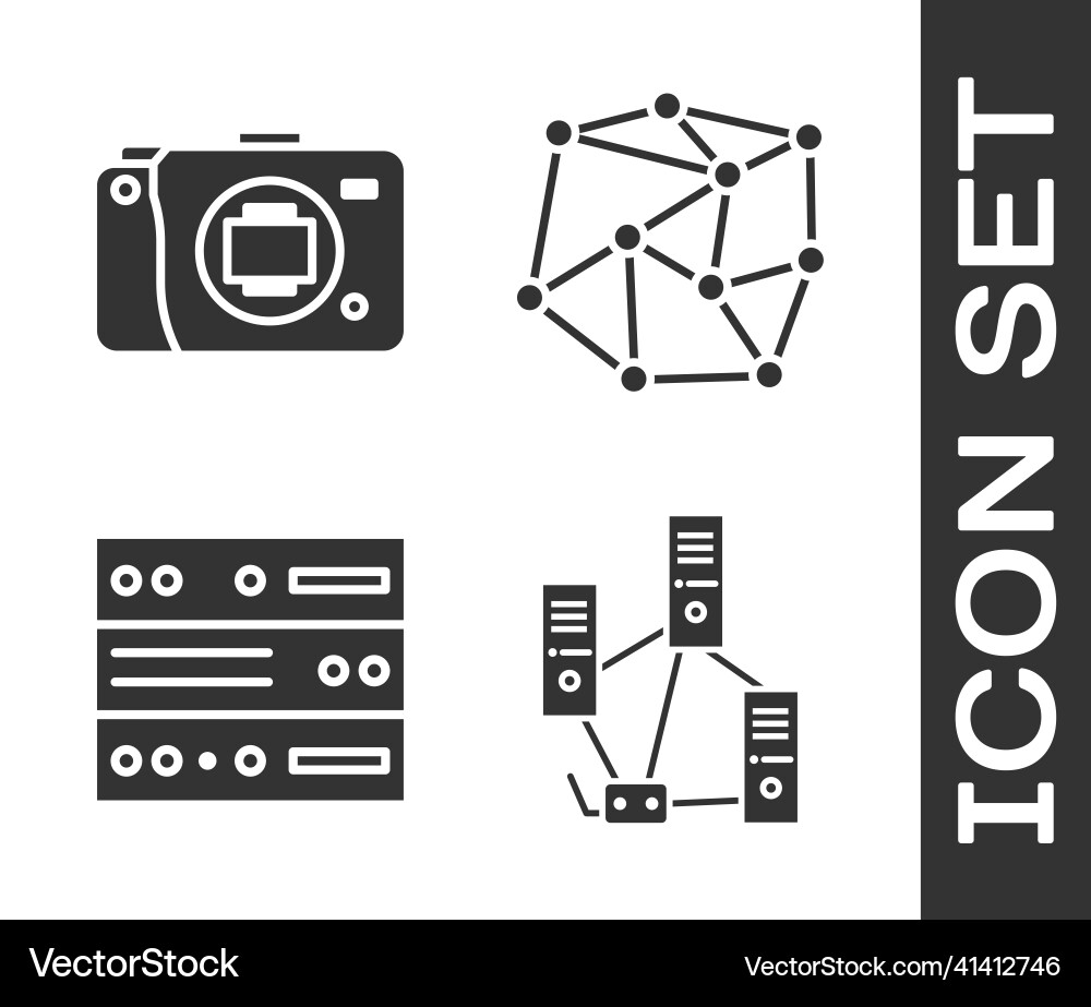 Set computer network mirrorless camera server Set computer network mirrorless camera server vector image