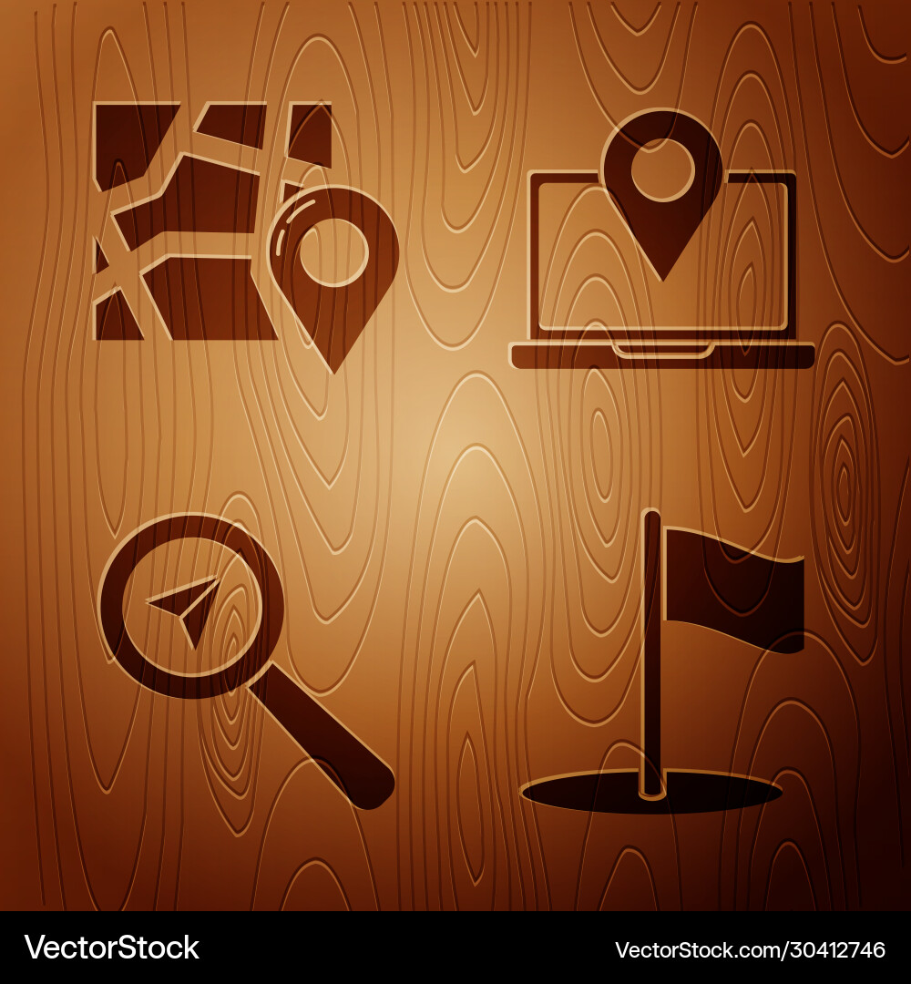 Set flag folded map with location marker search Set flag folded map with location marker search vector image