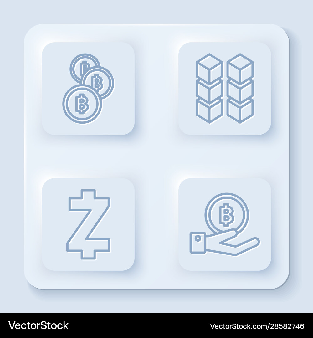 Set line cryptocurrency coin bitcoin blockchain Set line cryptocurrency coin bitcoin blockchain vector image