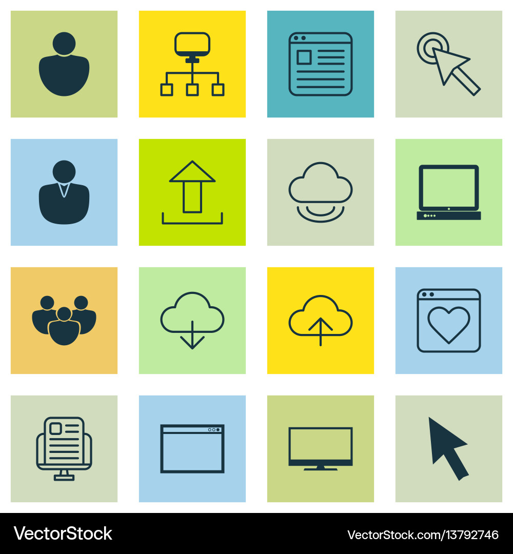 Set of 16 internet icons includes website page Set of 16 internet icons includes website page vector image