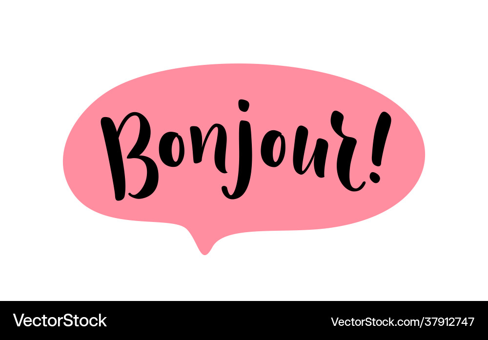 Bonjour word lettering french hello text hand Bonjour word lettering french hello text hand vector image