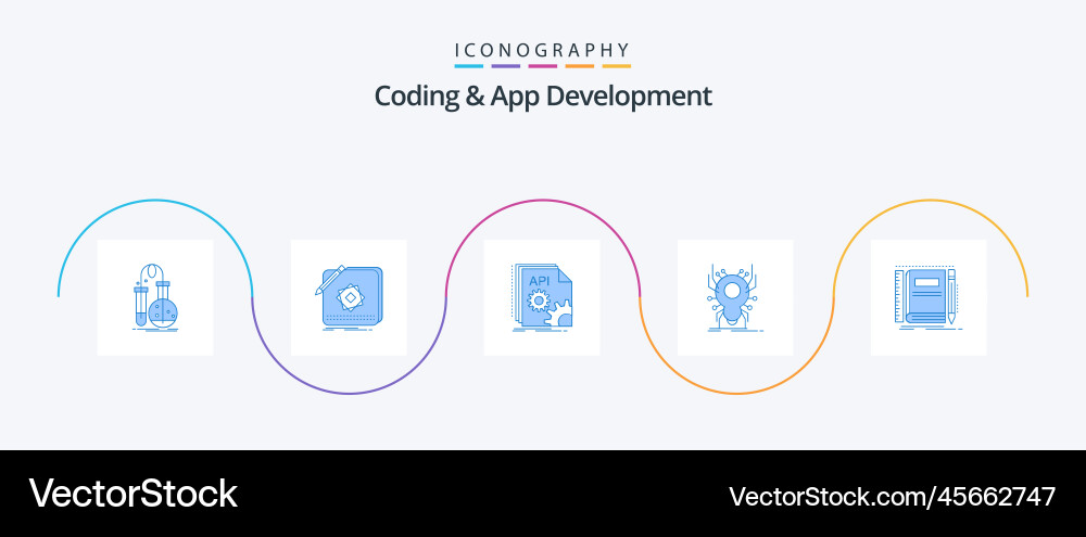 Coding and app development blue 5 icon pack vector image