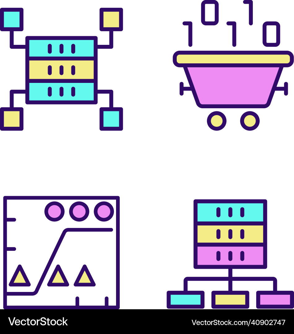Dataset processing rgb color pixel perfect icons Vector Image