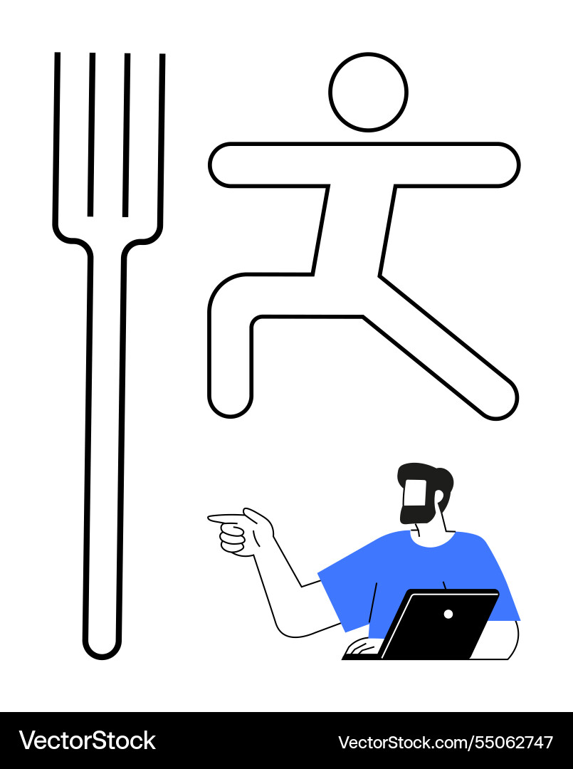 Dynamic figure running by giant fork with worker Dynamic figure running by giant fork with worker Vector Image