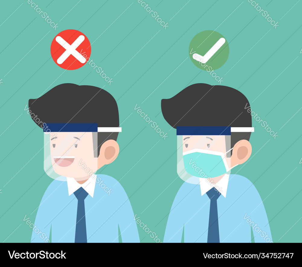 Face Shield Usage: Correct & Incorrect Vector Image
