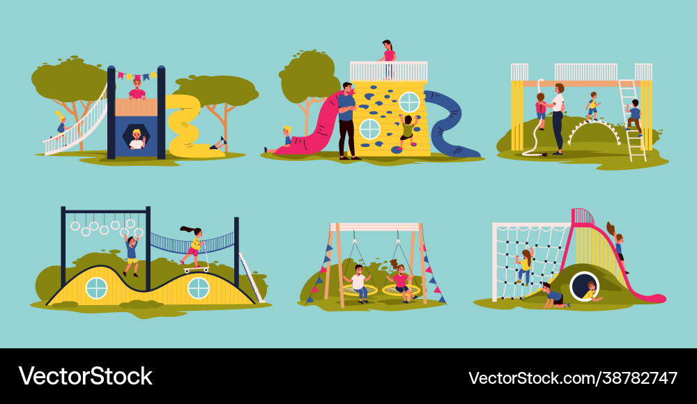 Kids playground flat set vector image