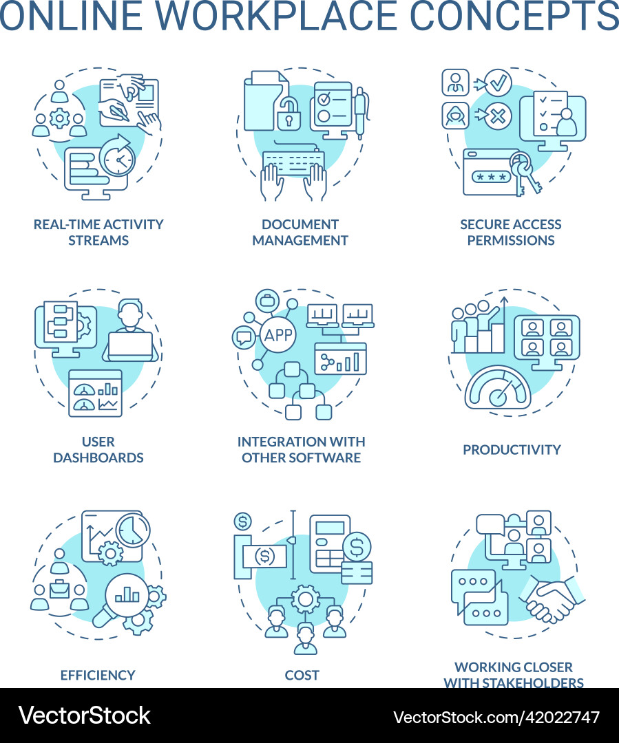 Online Workplace Icons - Turquoise Vector Image