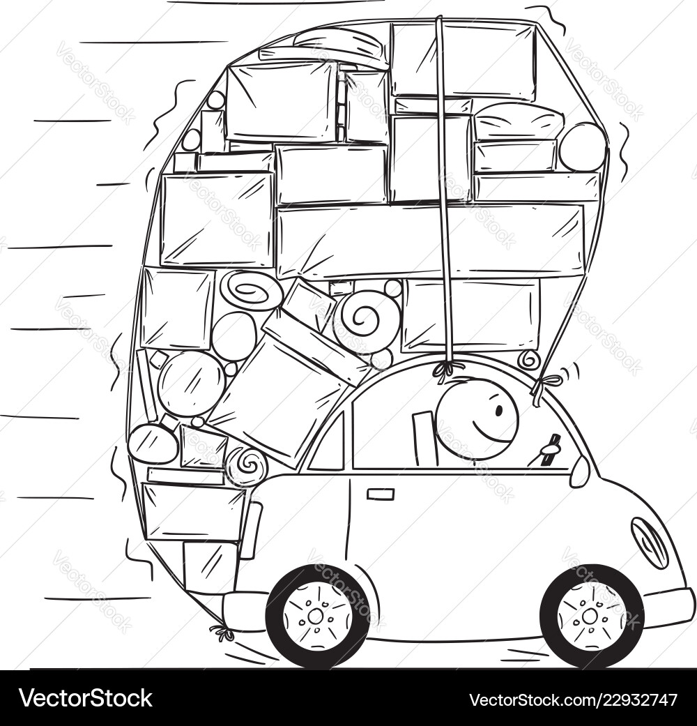 Overloaded Car Cartoon – Royalty-Free Vector | VectorStock, image size:1000x1041