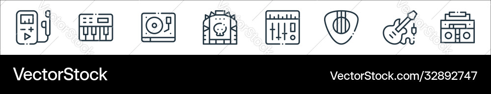 Rock n roll line icons linear set quality vector image